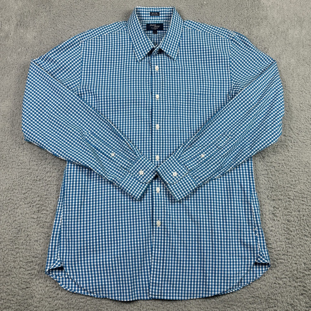 J.Crew Thompson‎ Shirtings Dress Shirt Mens Large 16-16.5 Blue Gingham Preppy